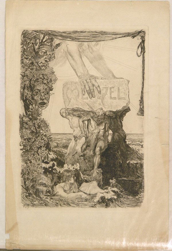 Etching Max Klinger Allegorical Scene: Framed etching, Allegorical Scene, by Max Klinger (German 1857-1920), signed MKlinger lower left, sheet: 23.5''H x 15.5''W