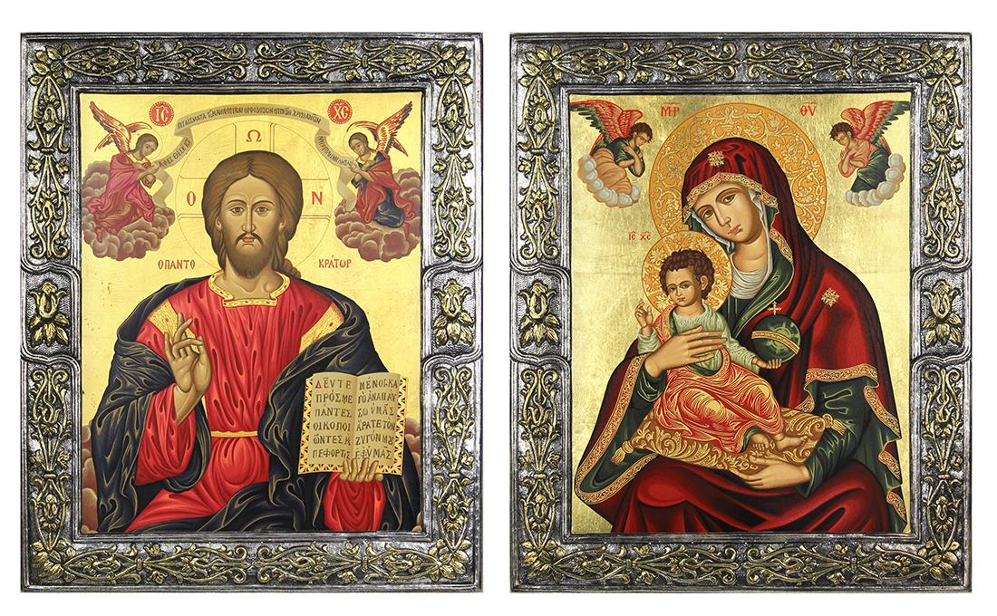 (lot of 2) Byzantine style icons, one depicting the (1 of 5)