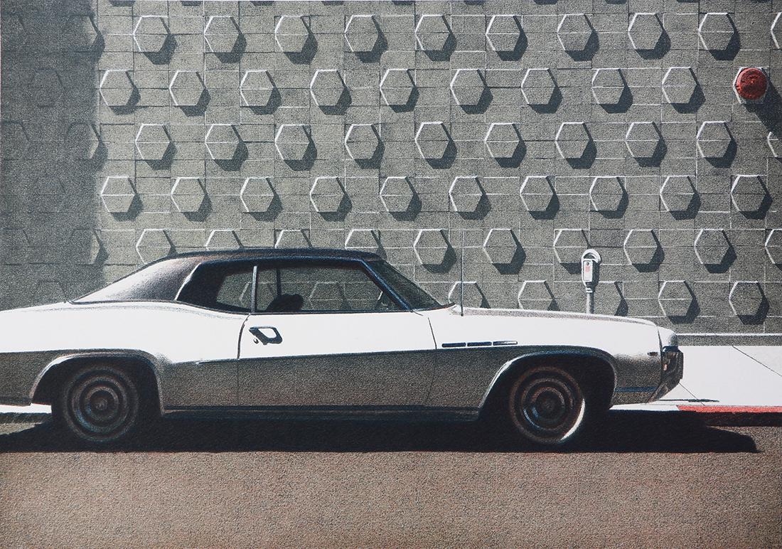 Print, Robert Bechtle: Robert Bechtle (American, b. 1932), Oakland Buick, lithograph in colors, unsigned, image: 14"h x 20"w, sheet (overall/unframed): 23"h x 28.25"w