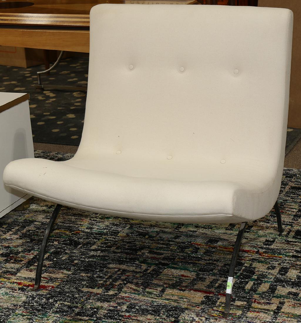 Milo Baughman for Thayer Coggin scoop chair circa 1960: Milo Baughman for Thayer Coggin scoop chair circa 1960, having cream upholstery and rising on contoured metal legs, 30"h x 27"w