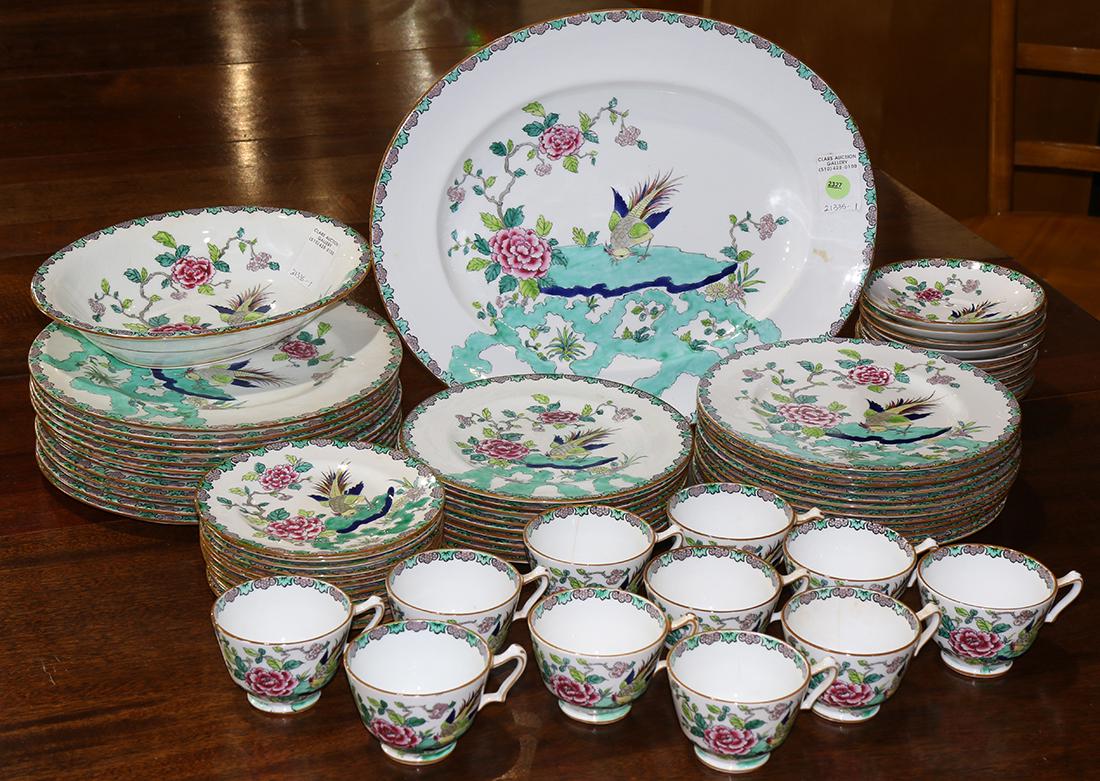 (lot of 70) Staffordshire bone china service: (lot of 70) Staffordshire bone china service, in the "Rock Bird" pattern, each decorated with a bird on a flowering branch, consisting of (12) dinner plates, 10.5"dia., (12) salad plates, (12) bread p