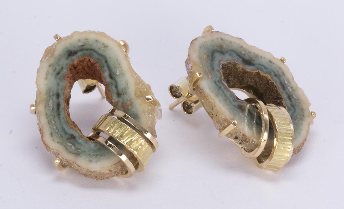 Pair of geode, 14k yellow gold earrings (1 of 4)