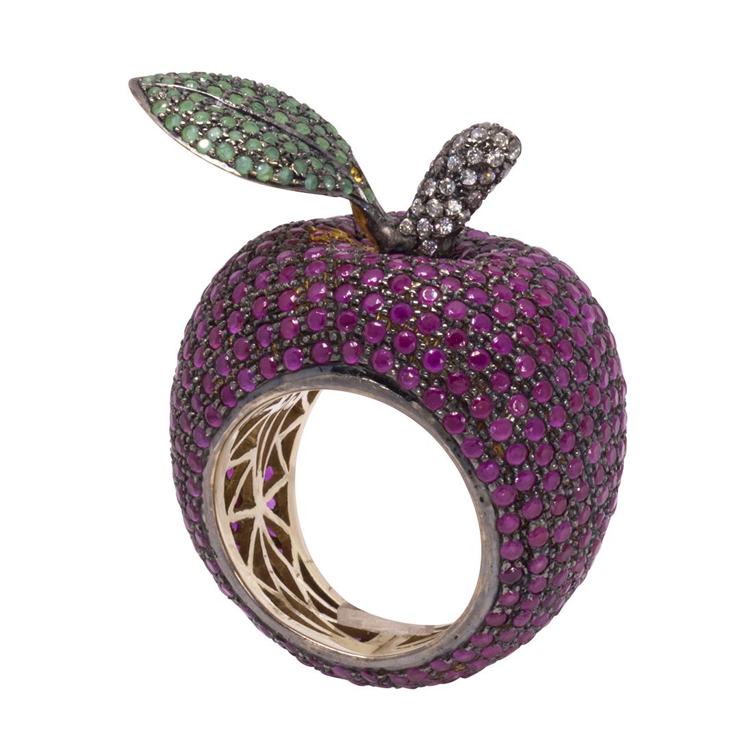 Ruby, emerald, colorless sapphire, blackened and gilt (1 of 7)