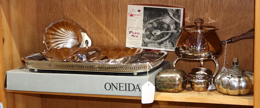 One shelf of silver plate table articles (1 of 1)