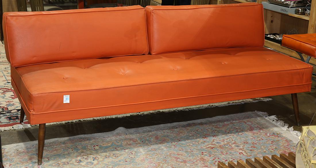 (lot of 2) Modern orange upholstered sofa (1 of 3)