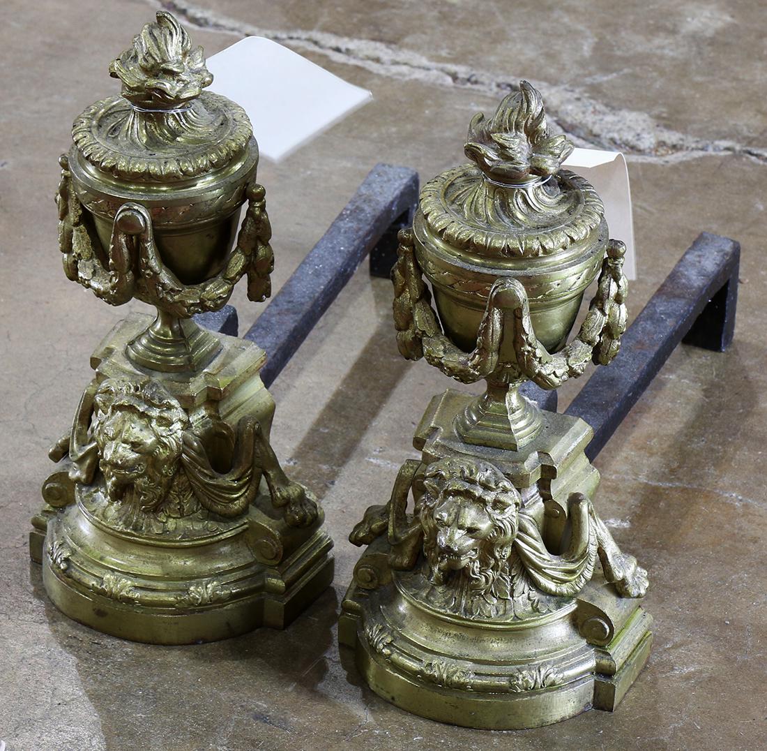 Pair of Neoclassical gilt bronze andirons (1 of 1)