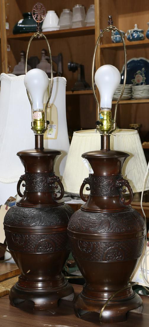 Pair of Japanese patinated bronze vessels, mounted as (1 of 1)