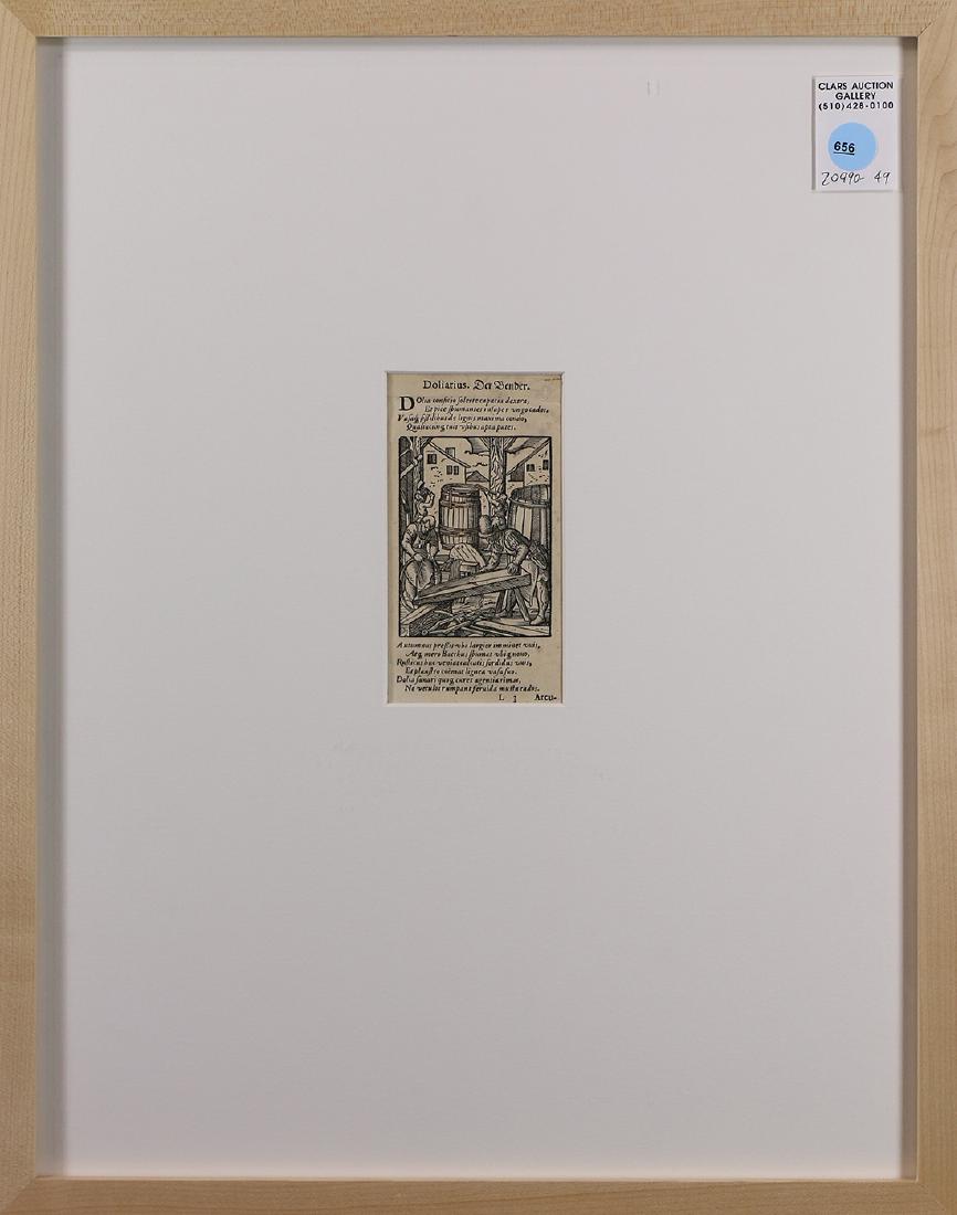 Print, Jost Amman, Doliarius Der Bender: Jost Amman (German, 1539–1591), "Doliarius Der Bender," 1568, woodcut, possibly later print, overall (with frame): 19"h x 15"w; Property from the Sterling Vineyard Winery Art Collection, Calistoga C