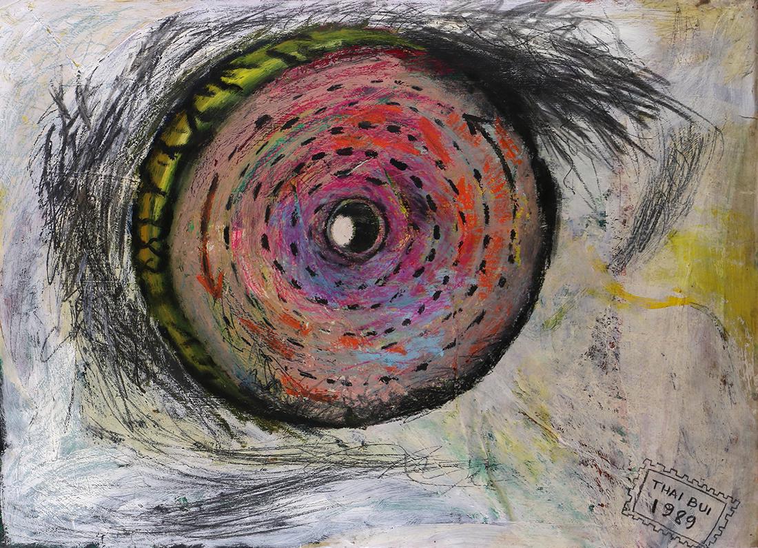 Painting, Thai Bui: Thai Bui (Vietnamese, 20th century), The Eye, 1989, oil on paper, signed and dated lower right, sheet (unframed): 19.5"h x 27"w