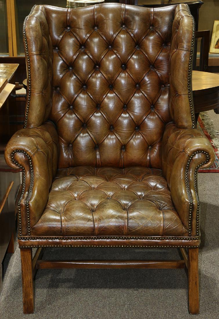 Georgian style wing back leather chair (1 of 2)