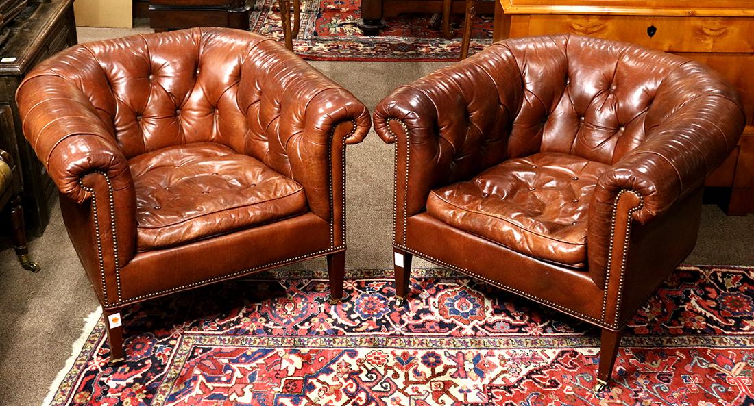 Pair of Chesterfield style leather club chairs (1 of 5)