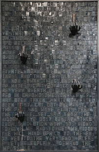 Mixed Media, Mark Titchner: Mark Titchner (American, b. 1973), "A Thing Never Said," 2007, resin blocks, paint, wood, plaster and candle wax, signed, titled, and dated verso, overall (with wooden frame): 75.5"h x 50"w; . Provena
