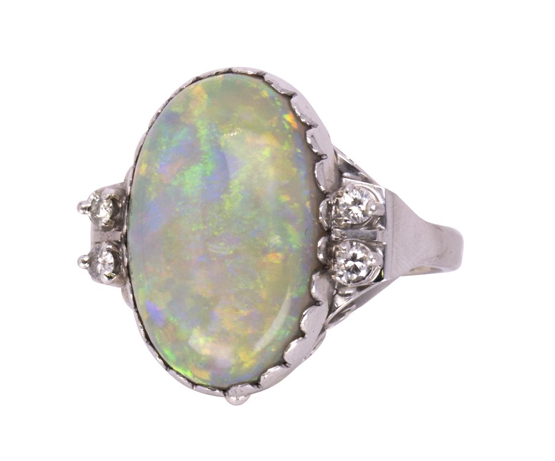 Opal, diamond and platinum ring (1 of 4)