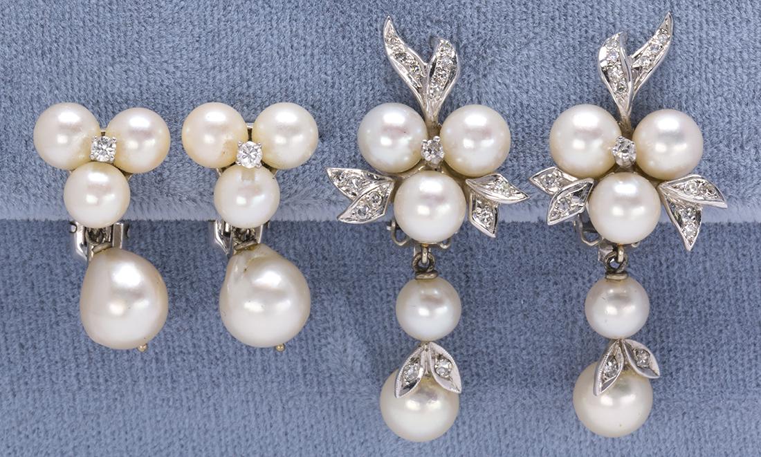Cultured pearl, diamond and 14k white gold earrings (1 of 3)