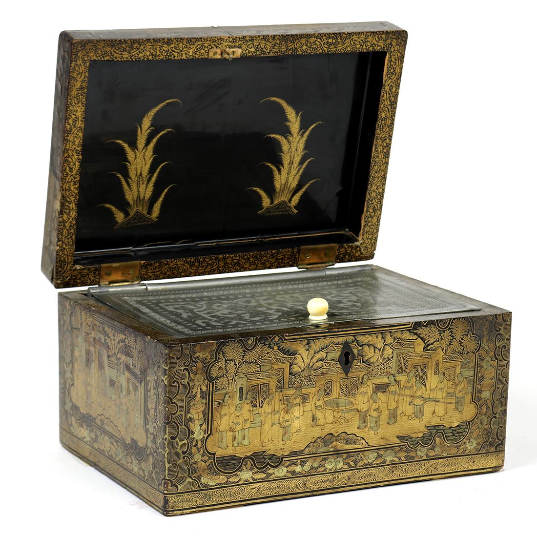 Chinese Export Lacquered Tea Caddy (1 of 9)