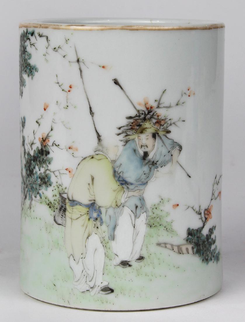 Chinese Porcelain Brush Pot, Two Villagers (1 of 5)