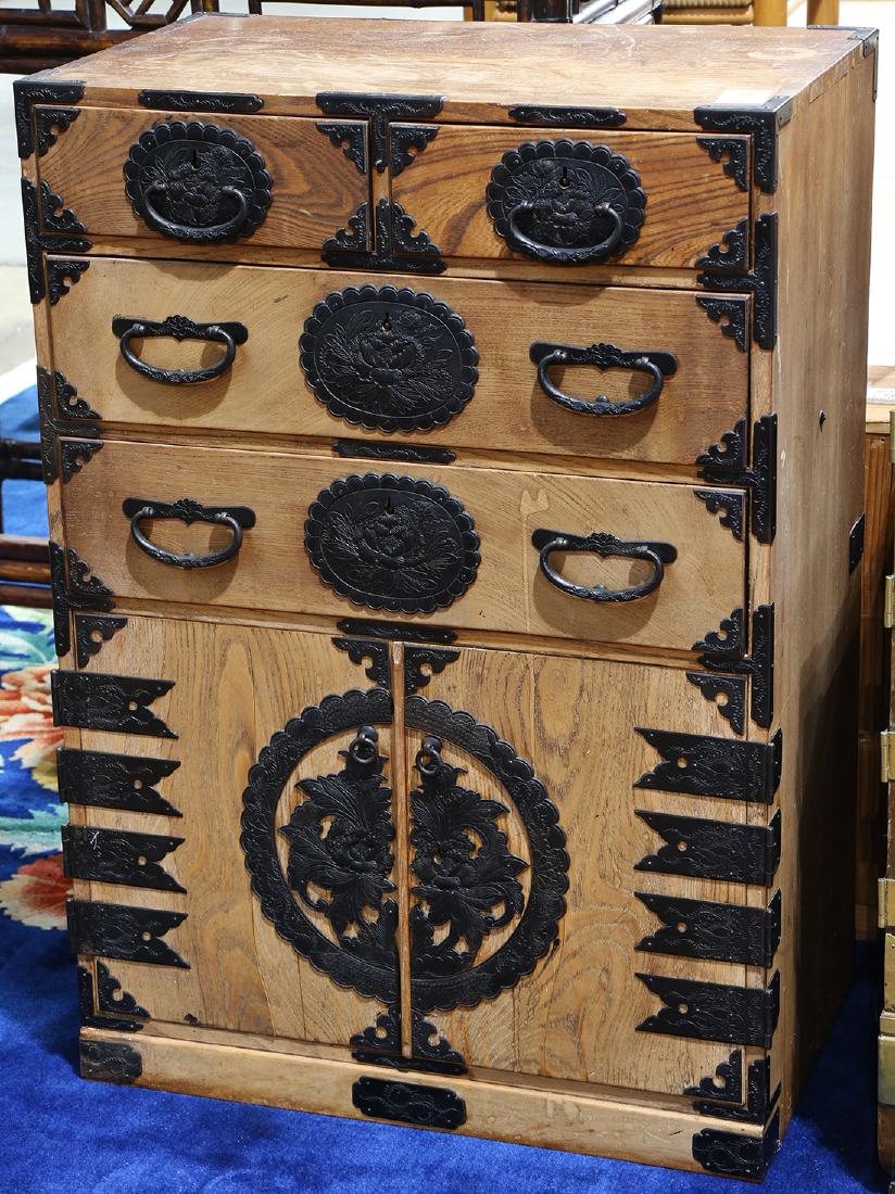 Japanese/Korean Small Wood Cabinet, Floral Fittings (1 of 1)