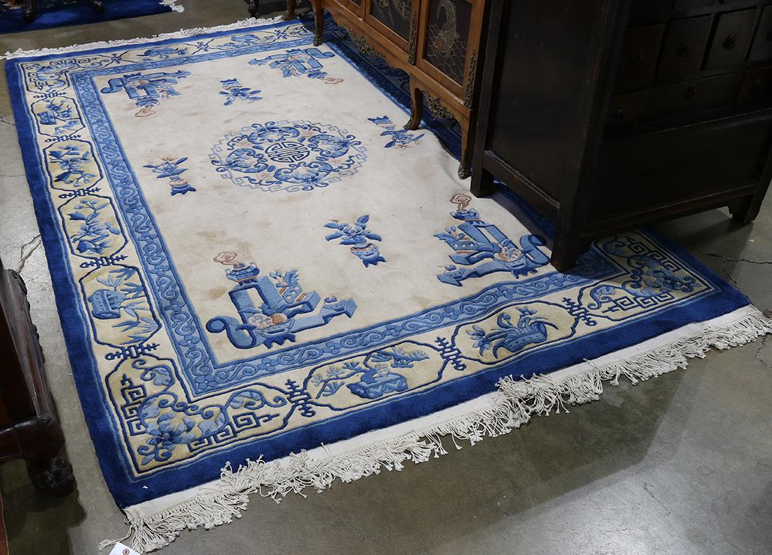 Chinese blue rug with central medallion and auspicious (1 of 1)