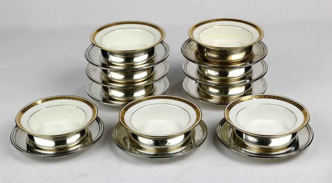 (lot of 9) English sterling silver and porcelain (1 of 3)
