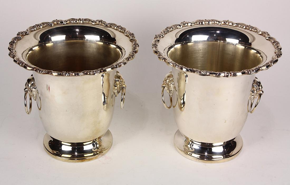 Pair of Leonard Regency style silver plate ice buckets (1 of 3)