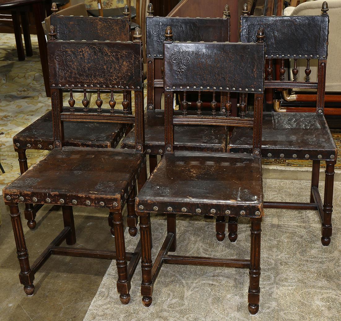 (lot of 5) French Henri II style embossed leather (1 of 4)