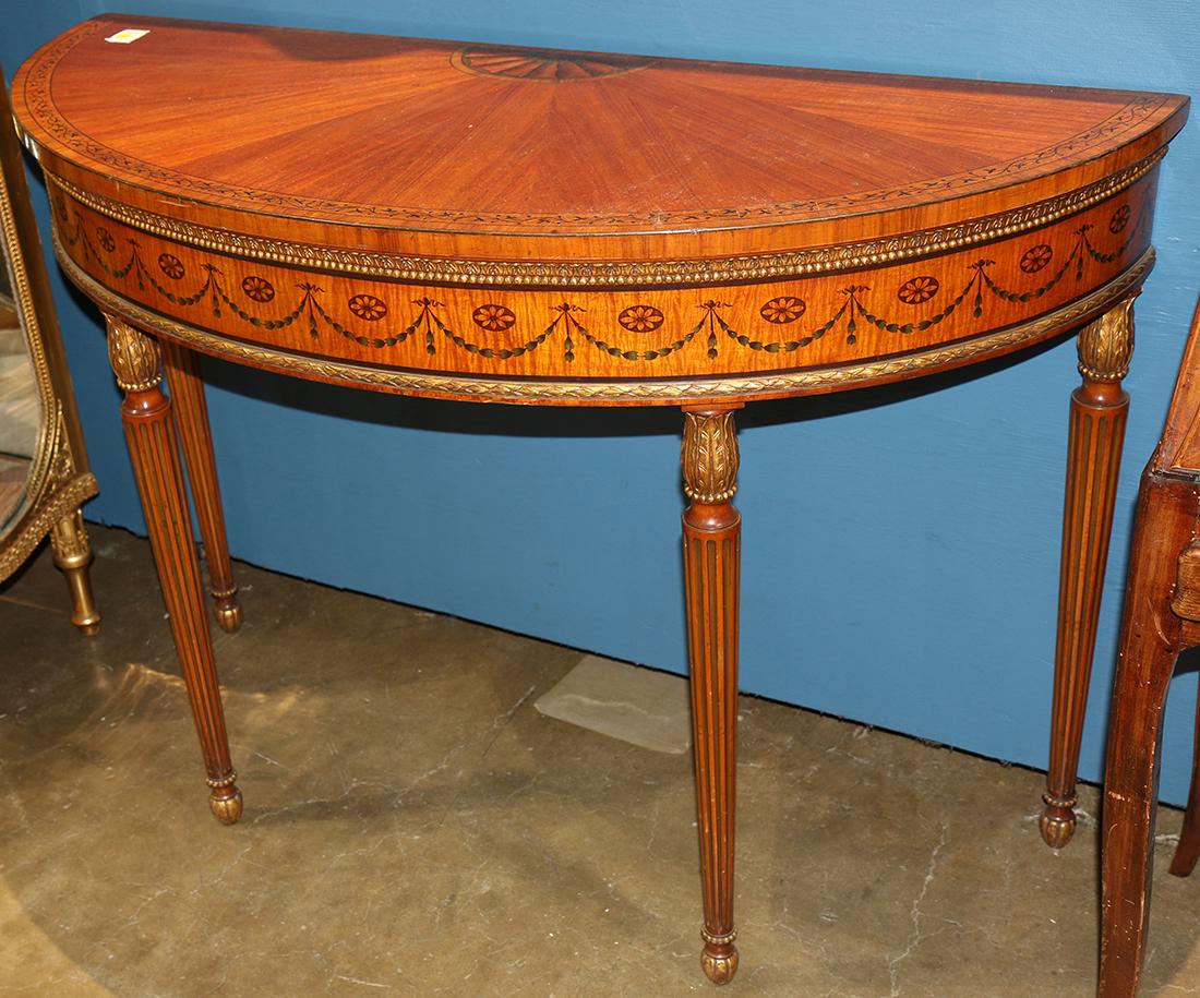Continental inlay demilune console table, in fruitwood (1 of 3)