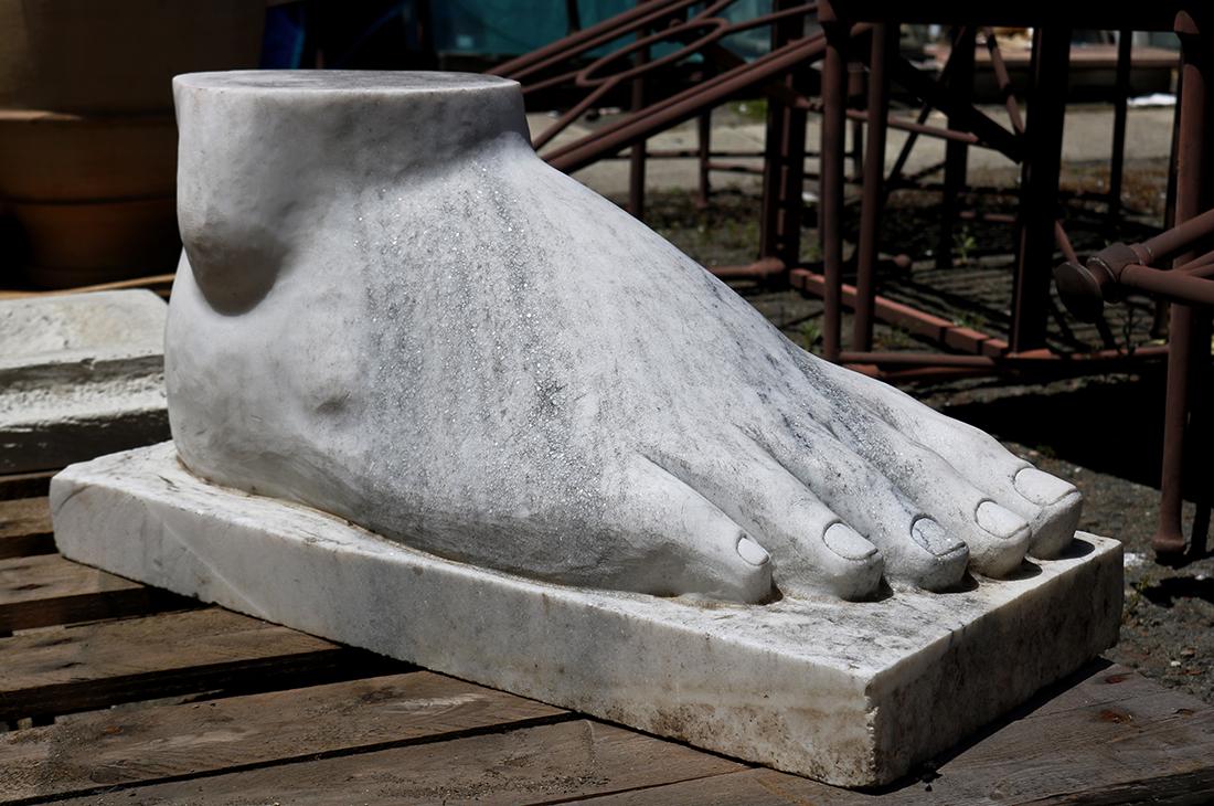 Grand Tour style carved marble foot, 12"h x 11"w x 24"d (1 of 2)