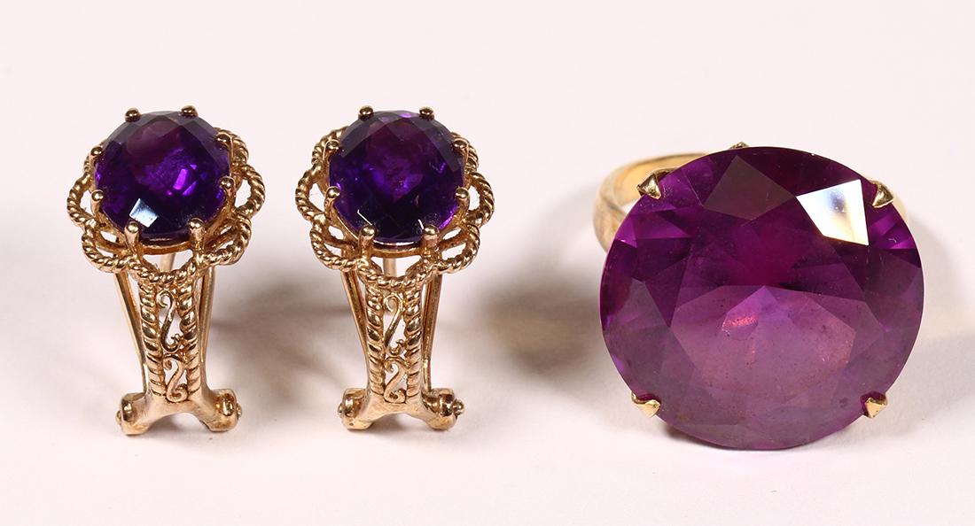 (Lot of 2) Amethyst, synthetic alexandrite-like (1 of 3)