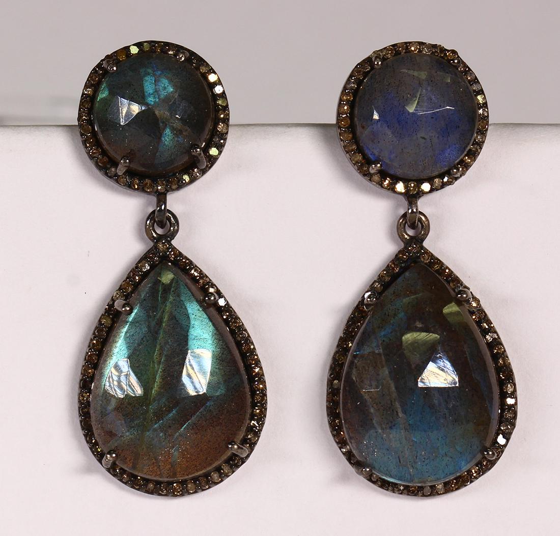 Pair of Labradorite, diamond, black and silver earrings (1 of 1)