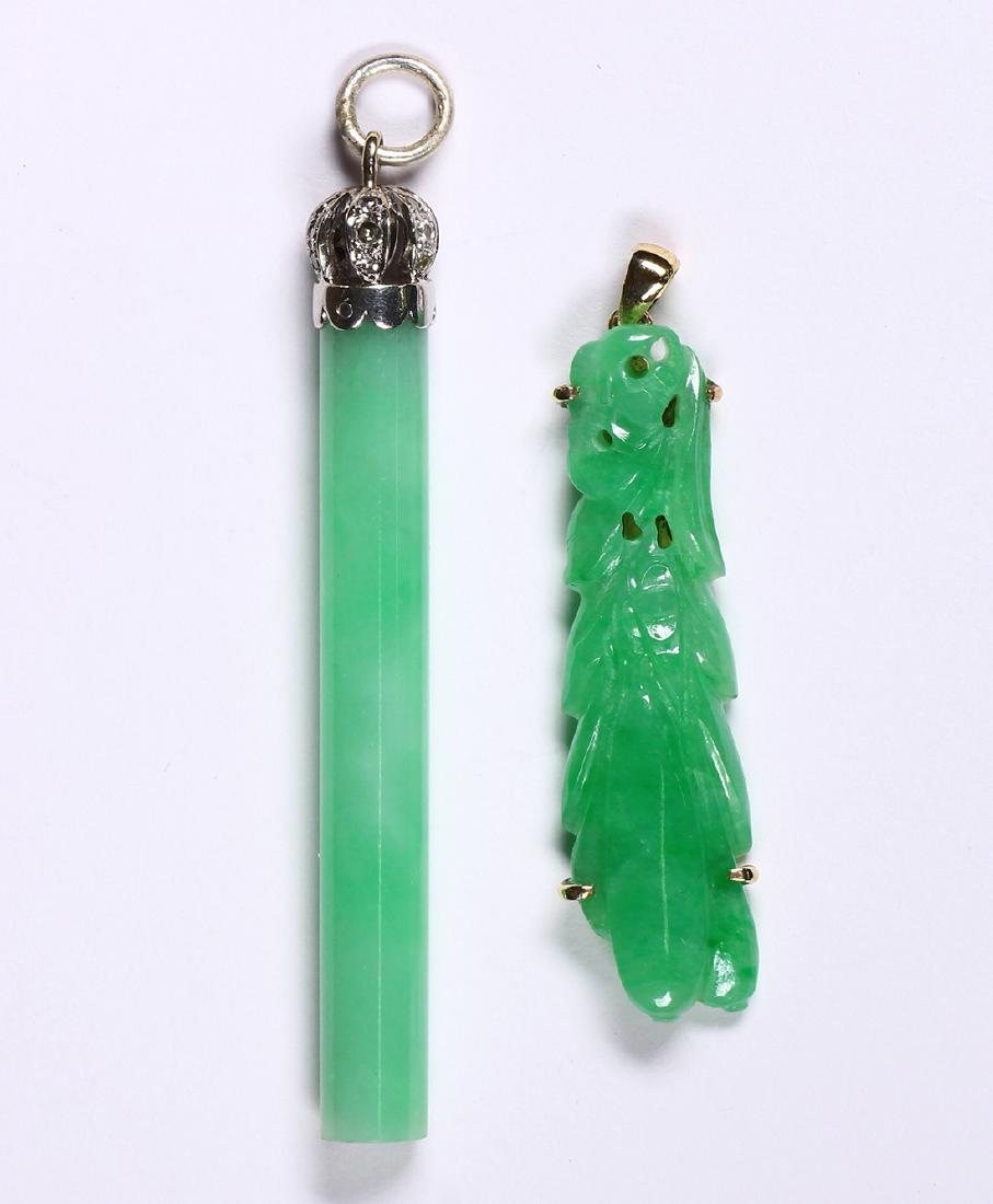 (Lot of 2) Jadeite, diamond and gold pendants (1 of 2)