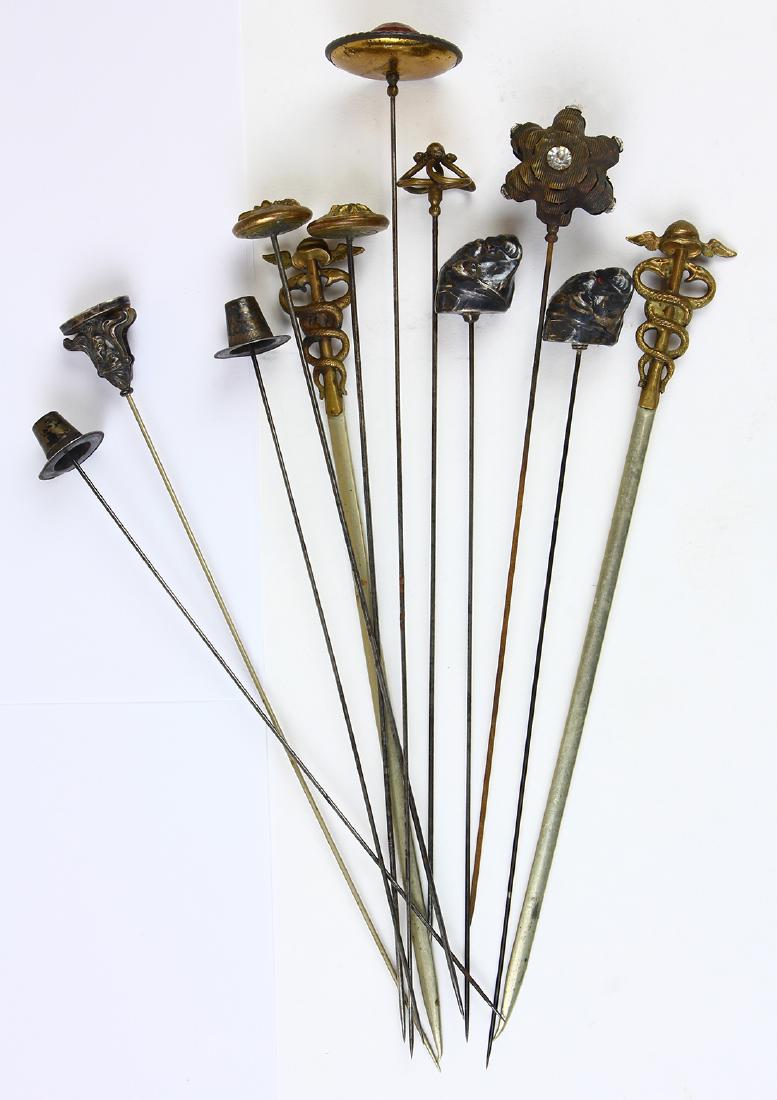 (Lot of 12) Victorian silver and metal hat pins (1 of 2)