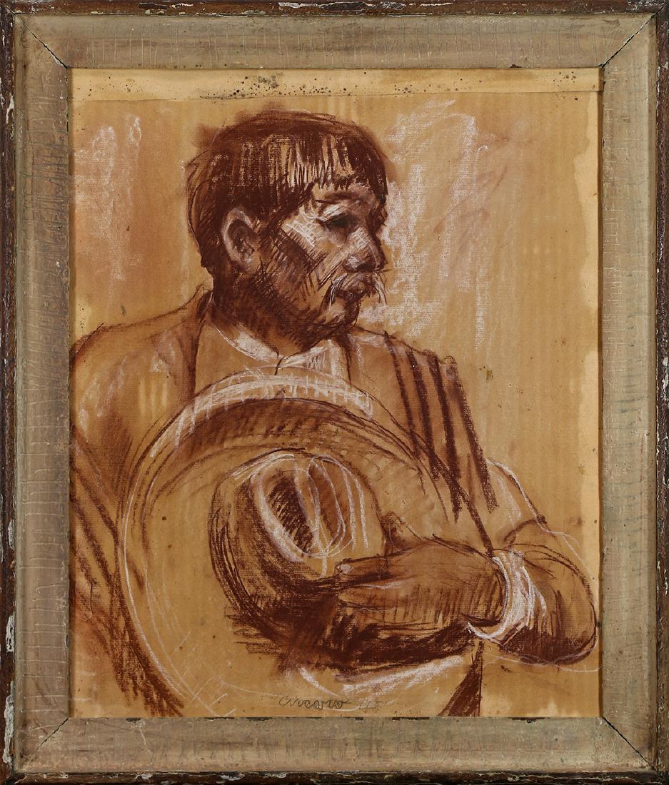 Pastel, Pascal Cucaro: Pascal Cucaro (American, 1915-2004), Study of a Ranchero, 1948, pastel on paper, signed and dated lower center, overall (with frame): 23"h x 19.5"w