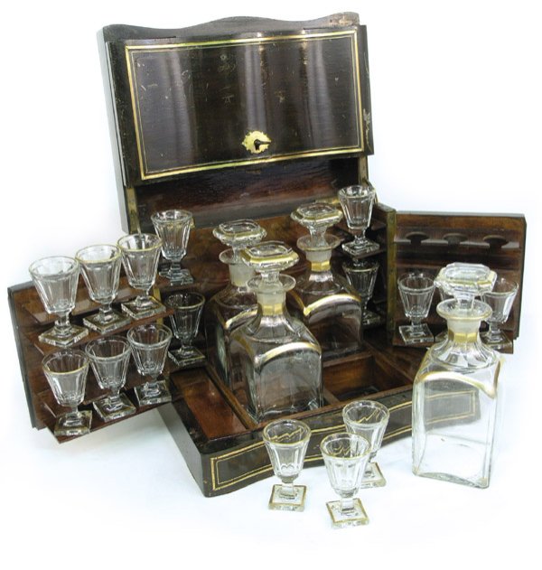 French brass-inlaid rosewood tantalus