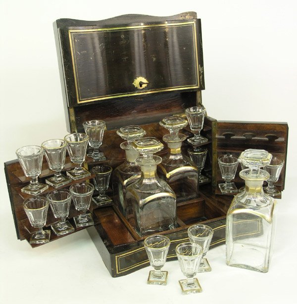 French brass-inlaid rosewood tantalus - 2