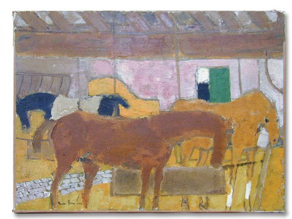 Painting Andre Brasilier French: Framed oil on canvas, ''Interieur d'une ecurie'' (1962), by Andre Brasilier (French 1929-), signed Andre Brasilier lower left, sight: 19''H x 24''W, overall: 25''H x 31''W. Information: Photo-certific
