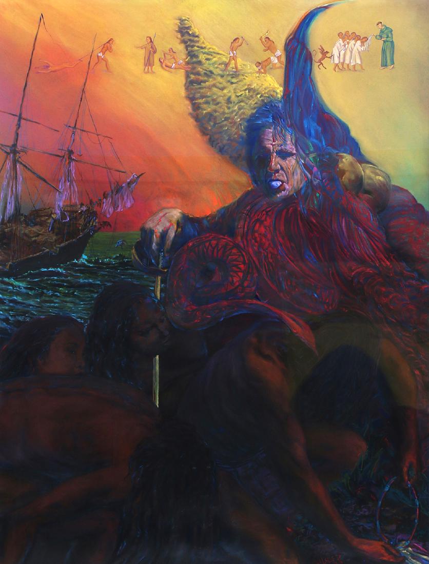 Pastel, John Valadez: John Valadez (Mexican/American, b.1951), "Damned/Condenado," 1989, pastel on paper, signed and dated lower right, Mexican Museum label affixed verso, sheet: 64"hx 48"w, overall (with frame): 75"h x 59