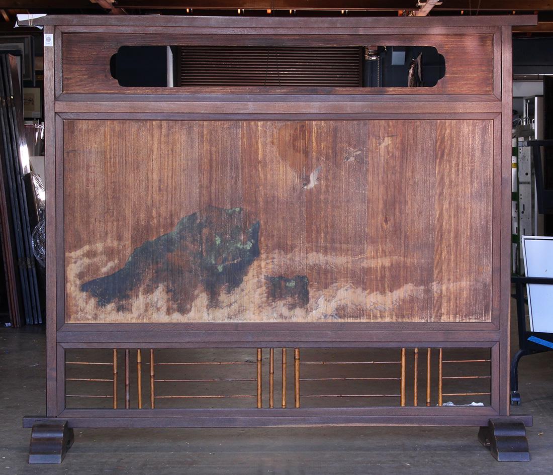 Japanese Tsuitate Zelkova Screen, Cranes/Plovers, 19c (1 of 4)