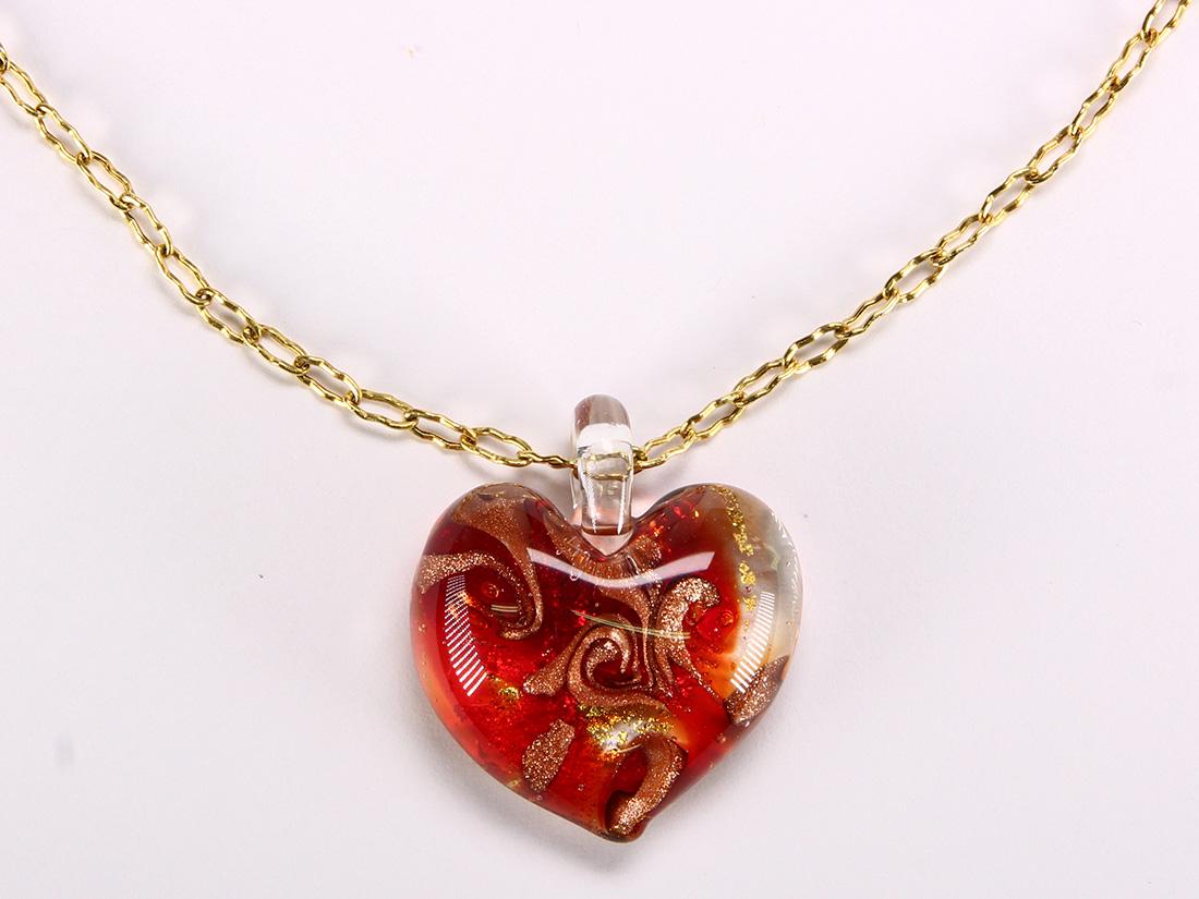 Glass and 14k yellow gold heart necklace (1 of 2)