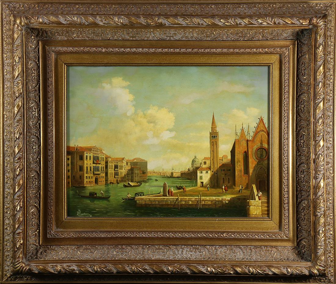 Painting, Henry D. Ramirez: Henry D. Ramirez (Argentinian, Contemporary), Chiesa Lungo il Canale di Venezia, 2001, oil on panel, signed and dated lower left, overall (with frame): 22"h x 26"w