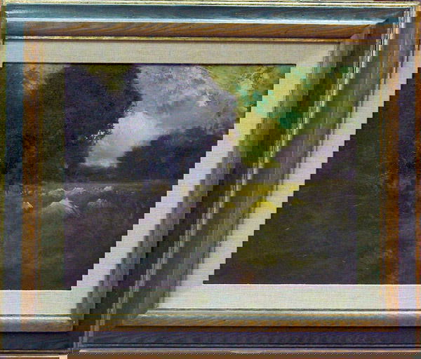 William Keith, haystacks, Californian, oil: Framed oil on board, Haystacks, by William Keith (Californian 1838-1911), signed lower left, image: 13.5"H x 17.5"W, framed: 21"H x 25"W x 1"D. Provenance: Rose Sedgwick Keith, Los Altos; Anna Ketcham