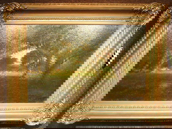 William Keith, landscape, Californian: Framed oil on canvas, Napa Oaks Landscape, by William Keith (Californian 1838-1911), signed lower right, image: approx. 19.5"H x 29.5"W, framed: 30.5"H x 40"W x 5"D. Provenance: Clars Auction Gallery,