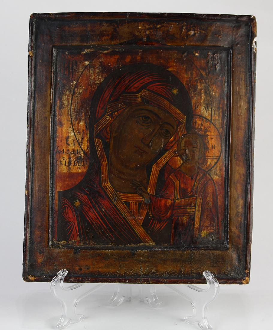 Greek icon depicting Madonna and Child: Greek icon depicting Madonna and Child, 12"h x 10"w