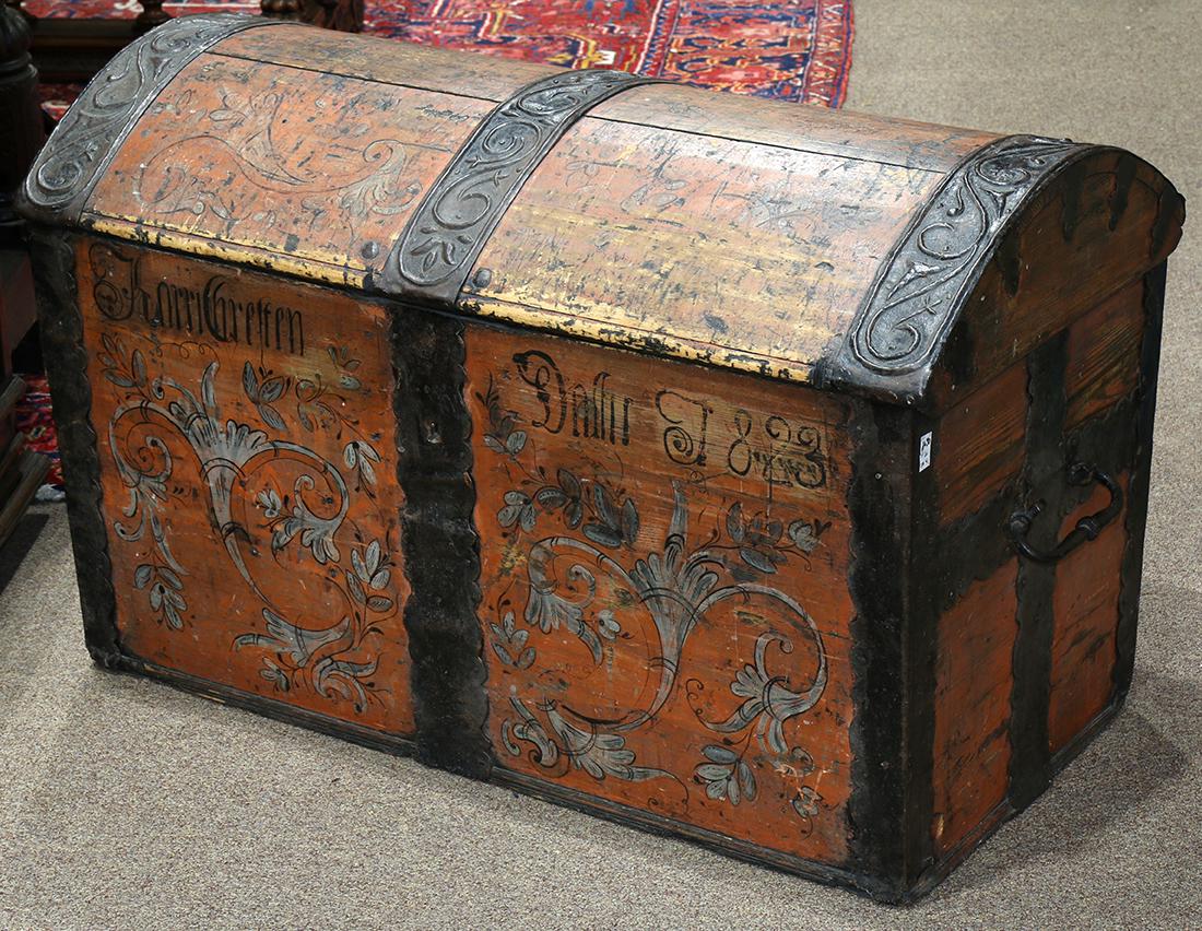 Paint decorated immigrant's chest, early 19th century, (1 of 6)