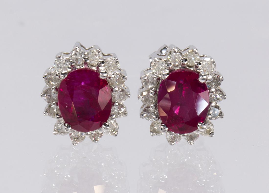 Pair of ruby, diamond and 14k white gold earrings (1 of 2)