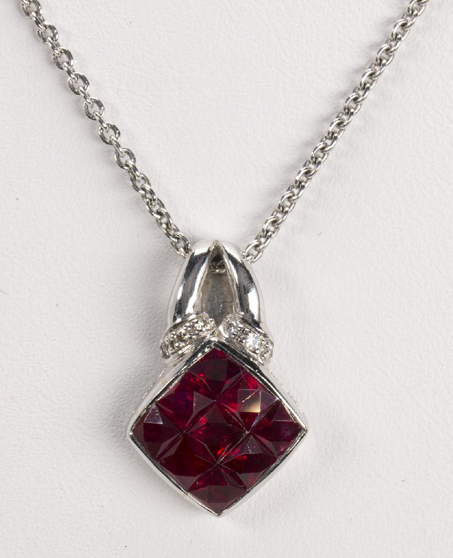 Ruby, diamond and 18k white gold pendant-necklace (1 of 3)