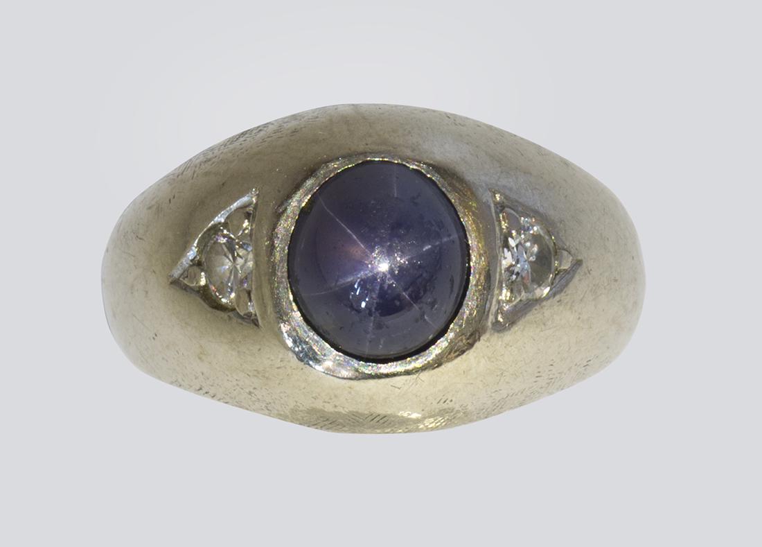 Star sapphire, diamond and 14k white gold ring (1 of 3)