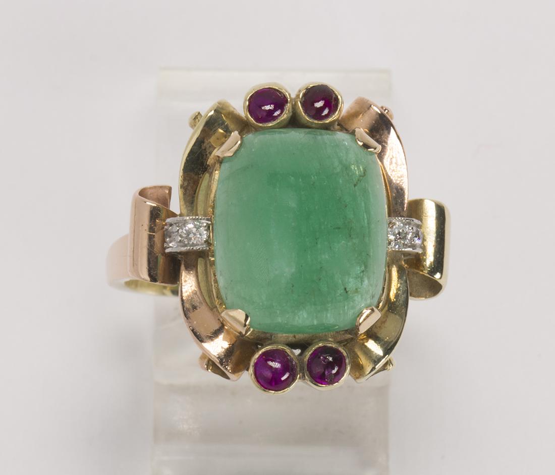 Retro emerald, diamond, ruby, 14k yellow and rose gold (1 of 3)