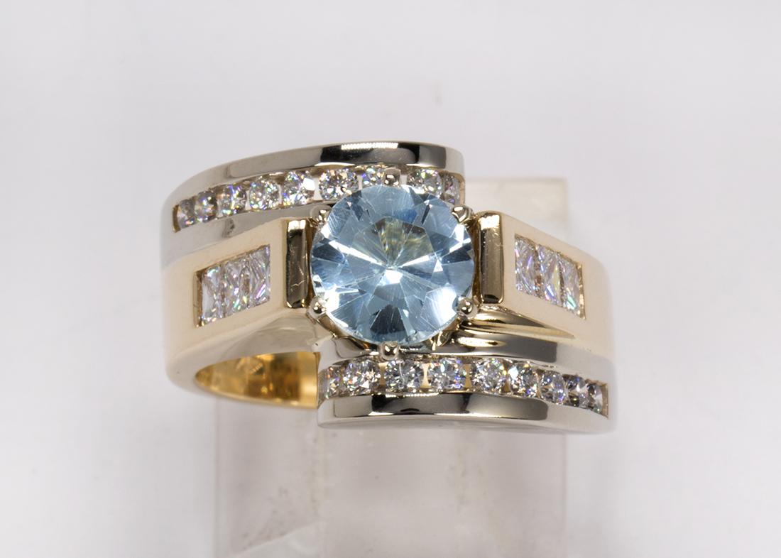 Blue topaz, diamond and 14k yellow gold ring (1 of 3)