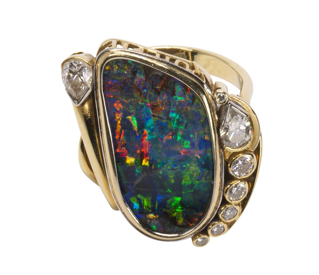 Boulder opal, diamond and 18k yellow and white gold (1 of 5)