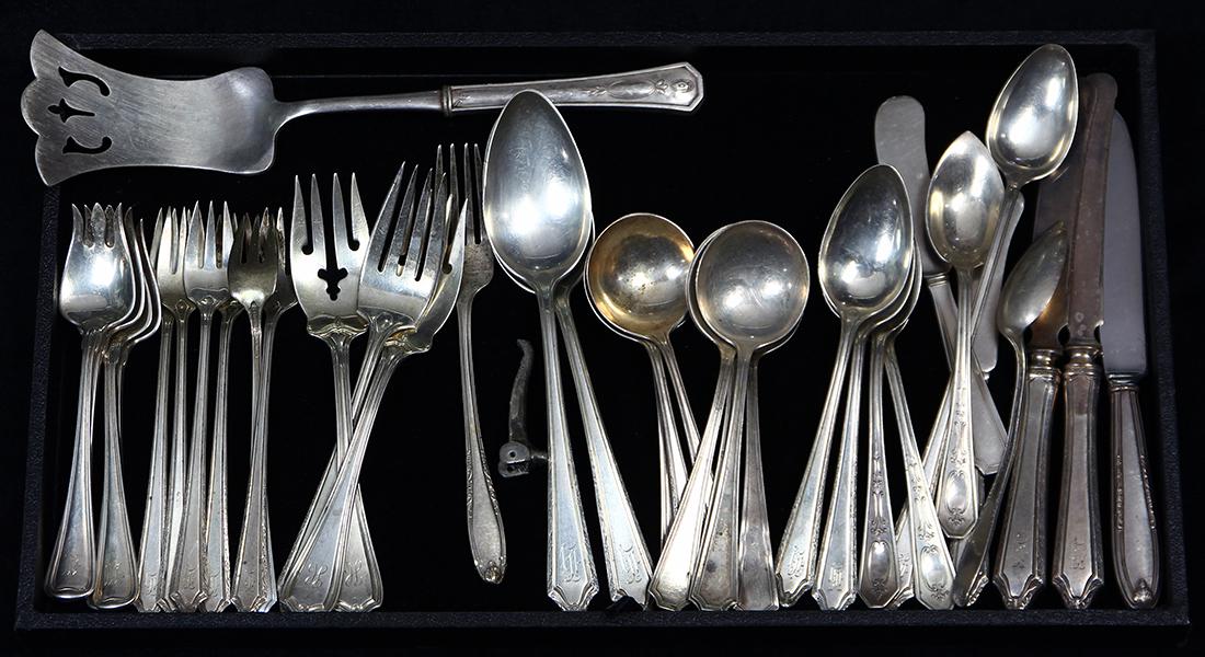 (lot of 35) Assembled American sterling silver flatware: (lot of 35) Assembled American sterling silver flatware, including examples by R.M. Wallace Silversmiths, Reed & Barton, Gorham, etc.; consisting of (4) ice cream forks, (6) cocktail forks, (3) salad